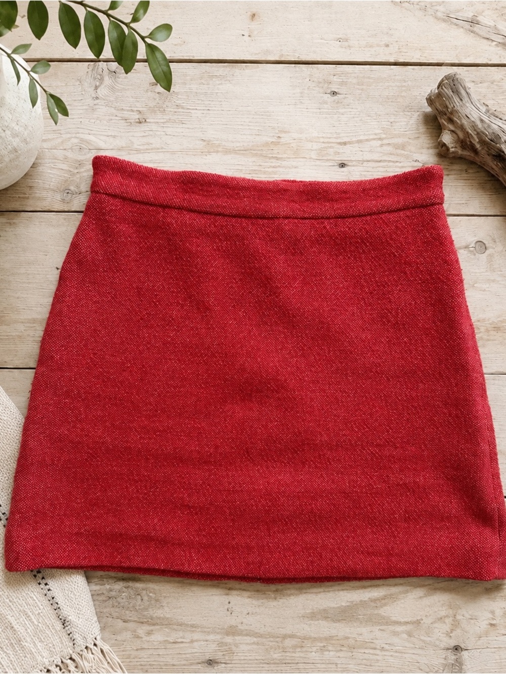 Zara Basic XS Red Cotton Linen Blend Textured Mini Skirt
